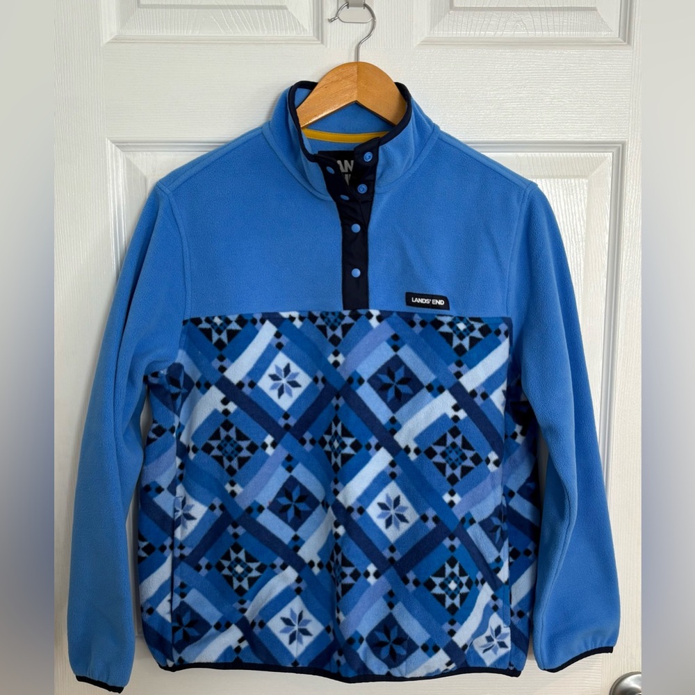 Lands' End Blue Patterned Fleece